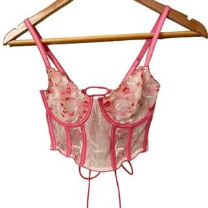 Beginning Boutique Floral Lace Tie Corset Coquette Women sz 4 US Valentine's